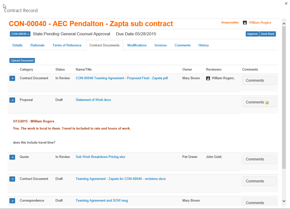 screenshot of R3 Contract Management
